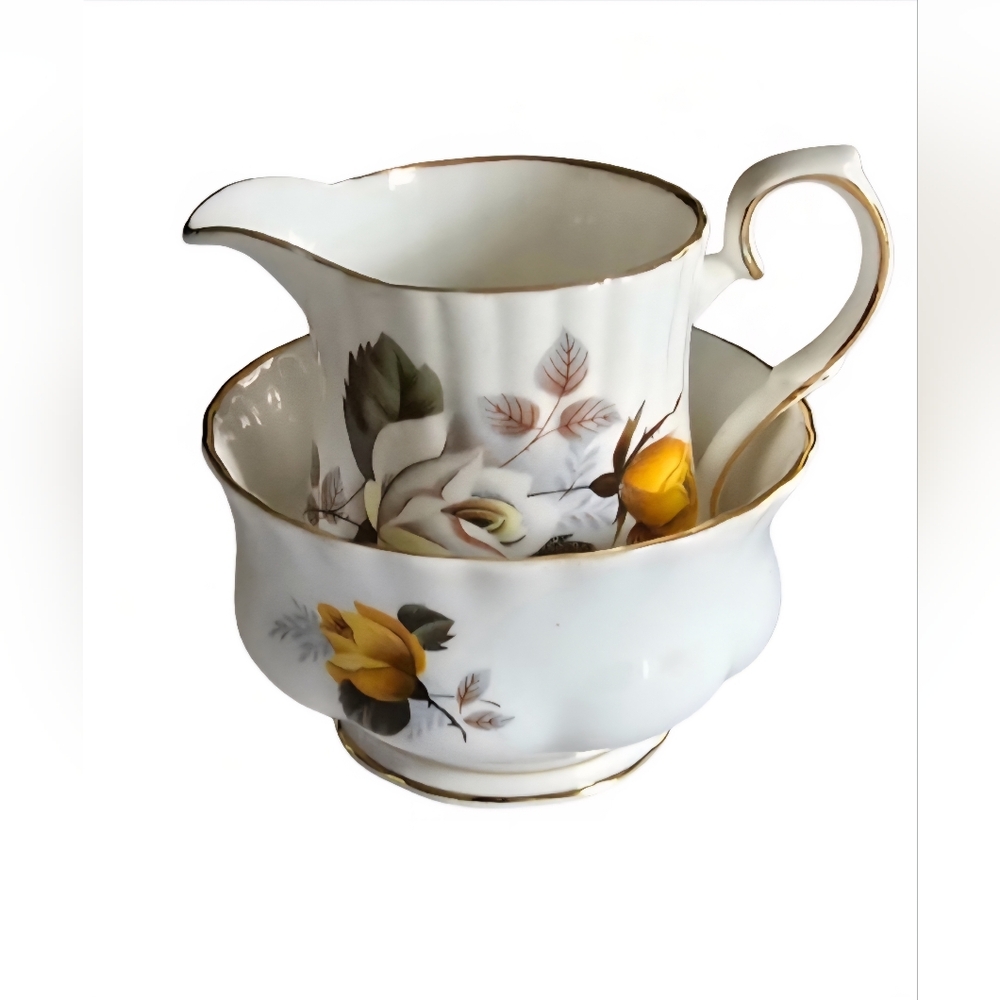 Royal Imperial Bone China Vintage Sugar Bowl & Creamer Set White Gold Roses Cup